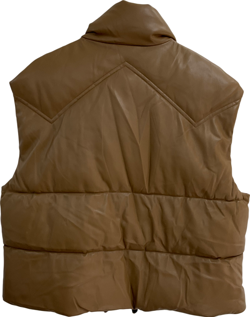 ZARA Brown Faux Leather Puffer Gilet UK L