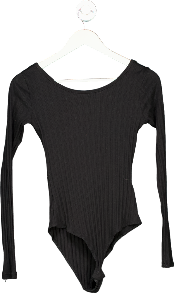 H&M Black Ribbed Long Sleeve Bodysuit UK S