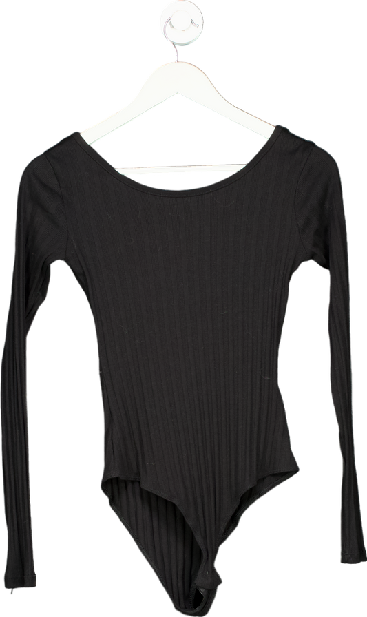 H&M Black Ribbed Long Sleeve Bodysuit UK S