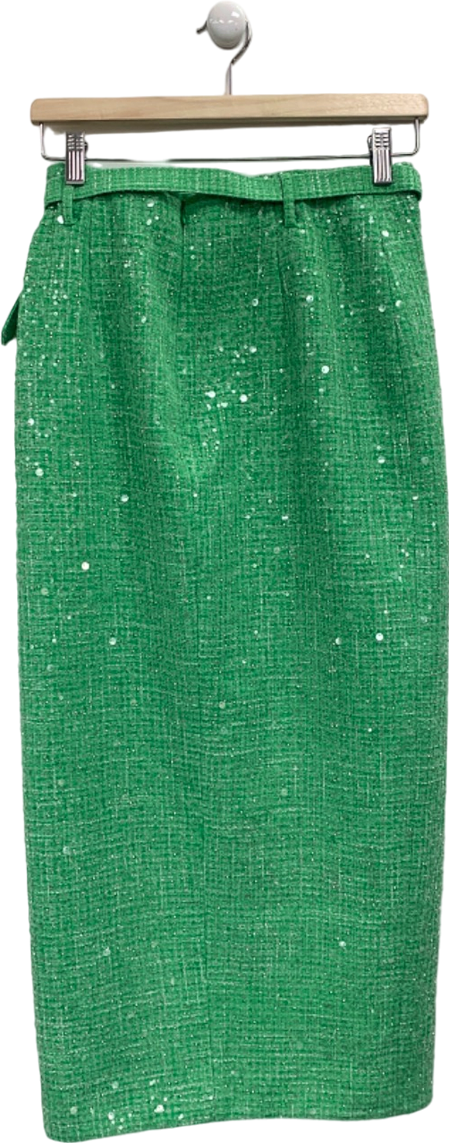 Self Portrait Green Boucle Embellished Midi Skirt UK 8