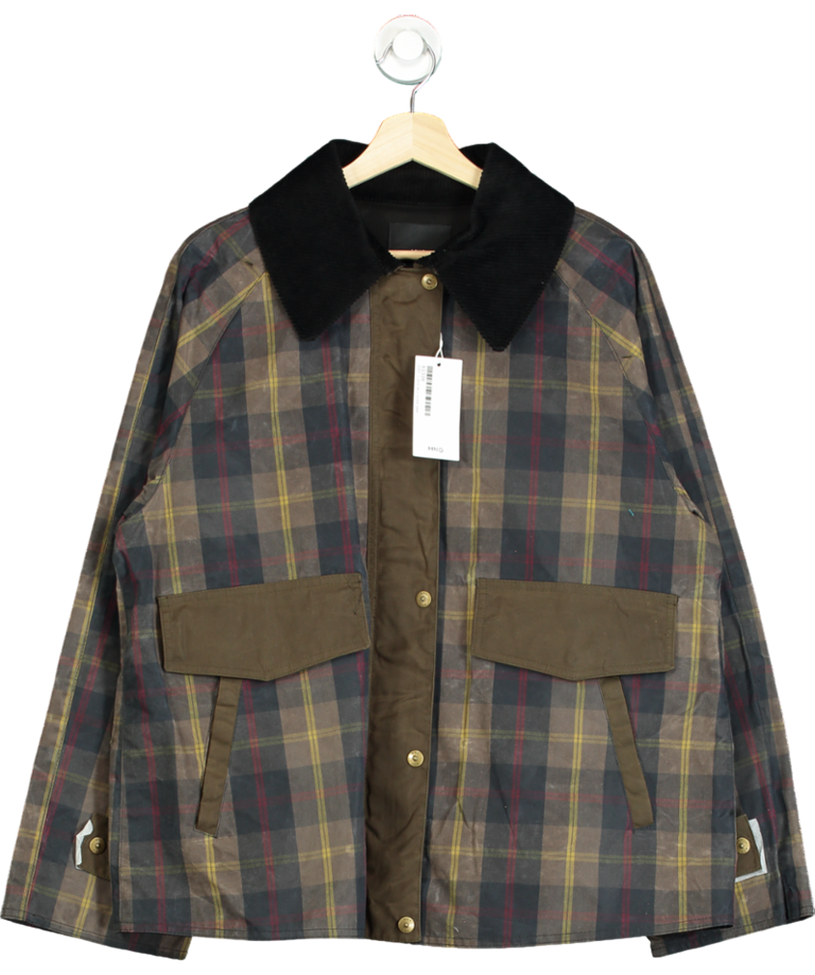 MANGO Green Check Parka With Contrasting Neck UK L