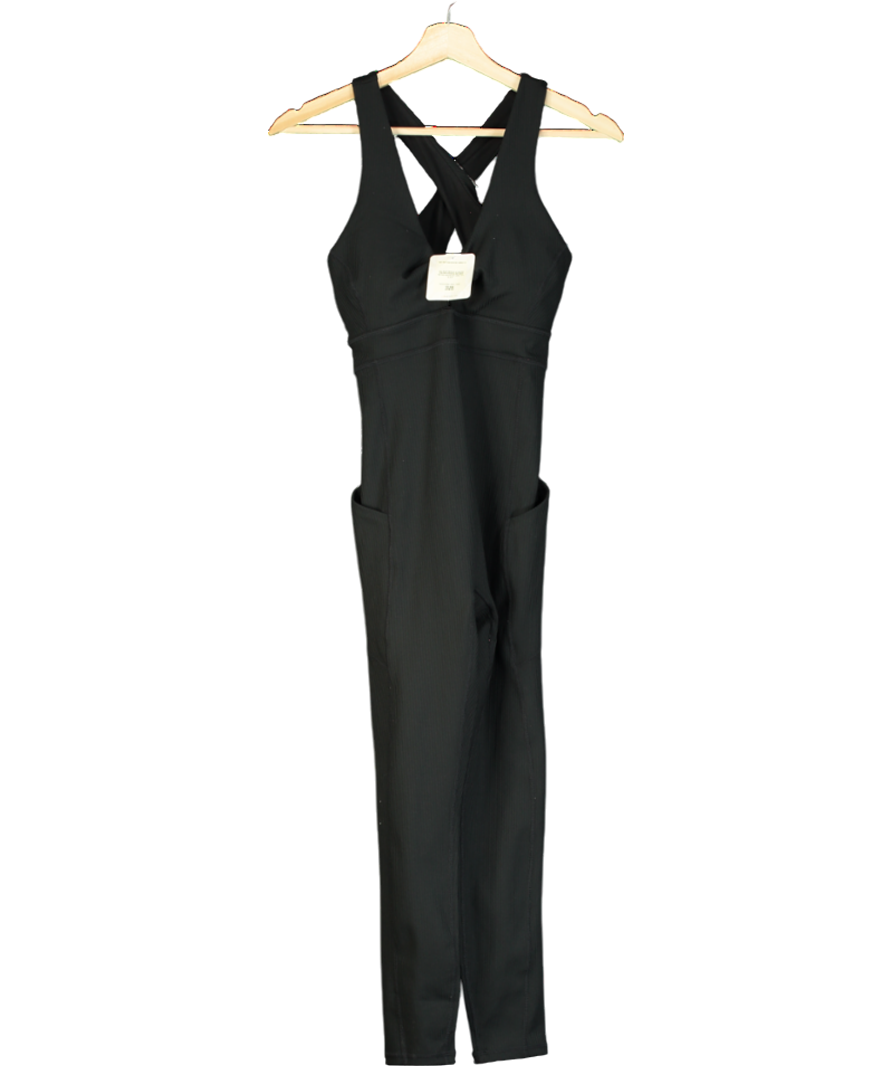 Fabletics Black Twist Front Tie Oasis Rib Pocket Jumpsuit UK S
