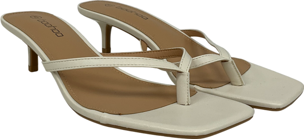 boohoo Cream Toe Post Low Heeled Mules UK 5 EU 38 👠