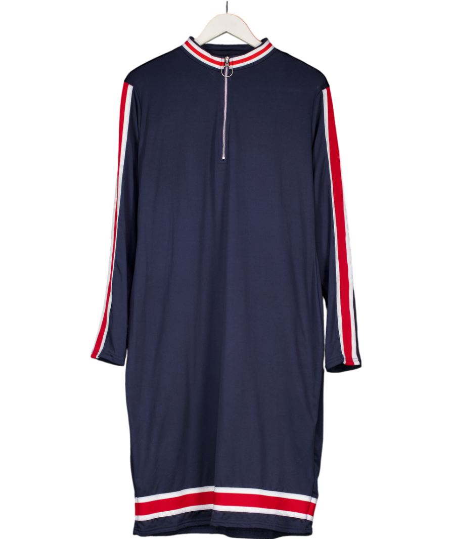 Blue High Neck Half Zip Striped Jumper Dress UK XXL