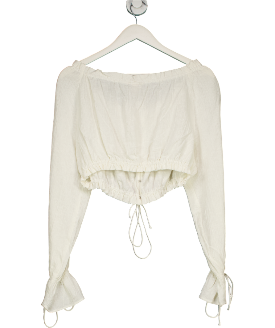 H&M White Off The Shoulder Linen Blend Top UK M