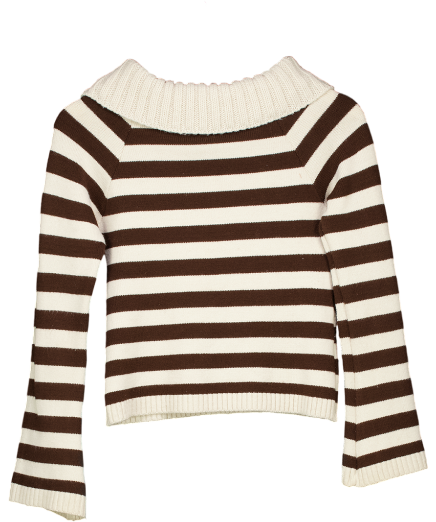 Drelux collection Brown And Cream Fold-over Off The Shoulder Sweater UK XS/S