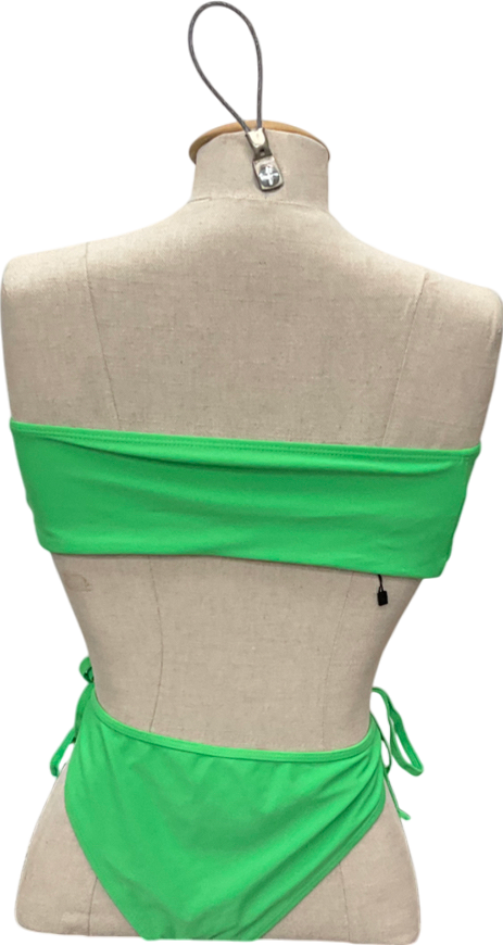 PrettyLittleThing Green Basic Bandeau And Tie Side Bikini Set UK 12