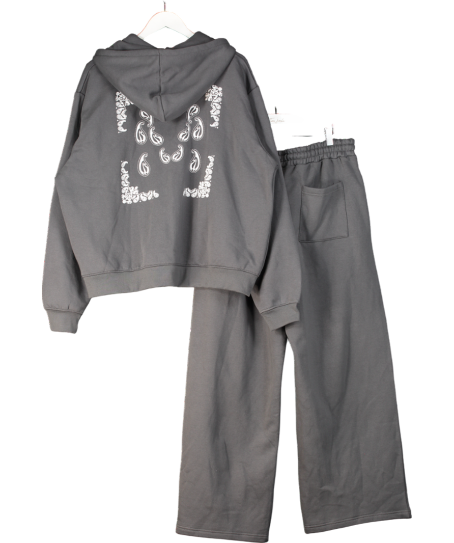 boohooMan Grey Regular Paisley Back Print Zip Through Tracksuit UK XL