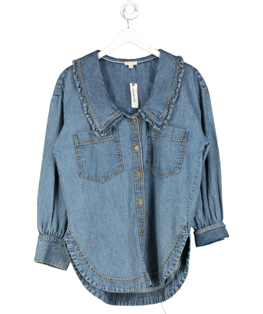 Pilcro Blue Frill-collar Denim Buttondown Shirt UK S
