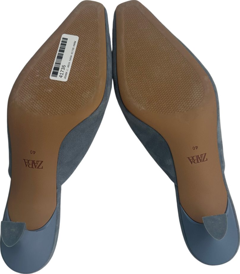 ZARA Blue Suede Mule Heels UK 7 EU 40 👠