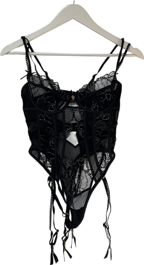 Lounge Underwear Black Priya Semi-sheer Cut-out Mesh Body UK S