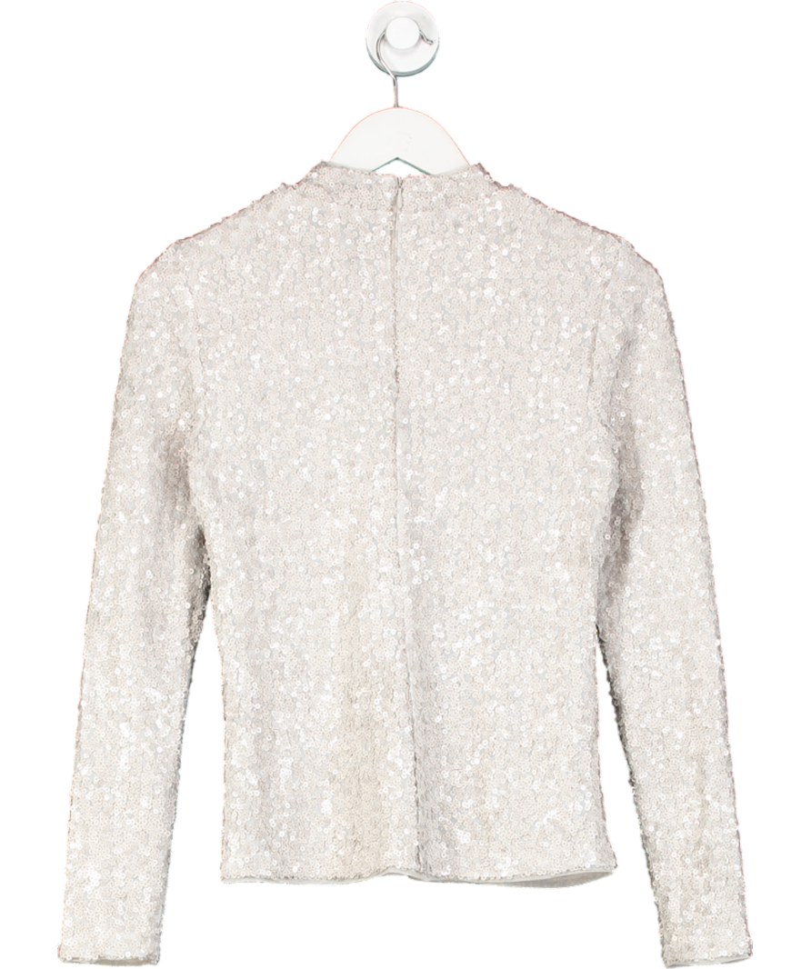 Mint Velvet Cream Limited Edition Metallic Sequin Polo Top UK XS