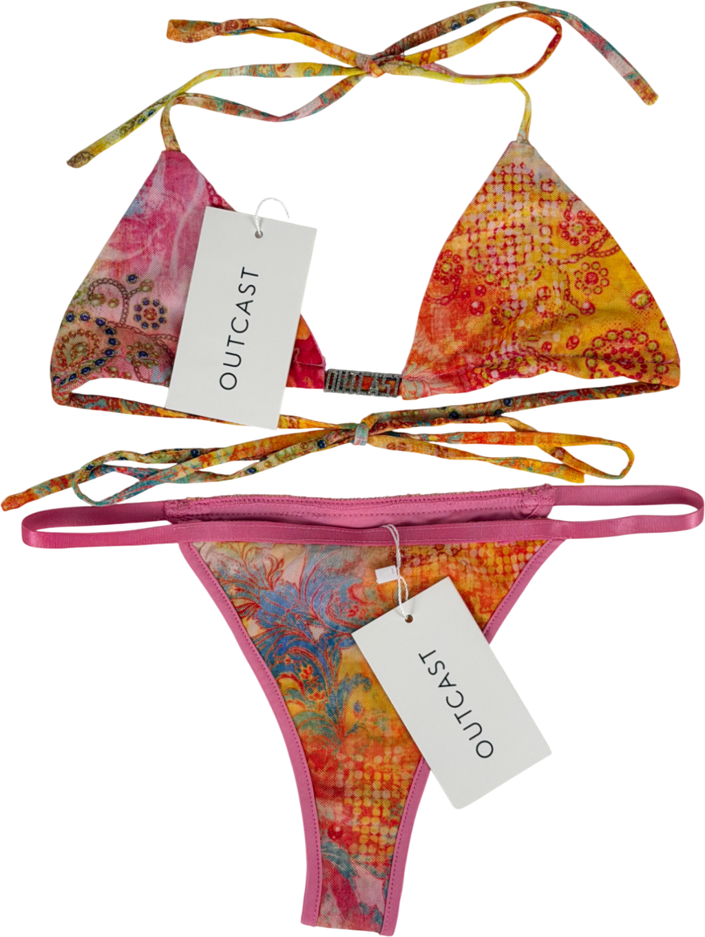 Outcast Orange Diamante Detail Mesh Bikini UK S