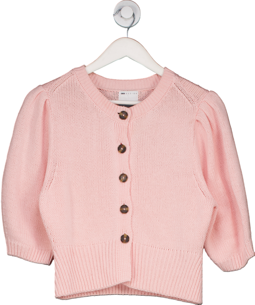 ASOS Pink Crew Neck Cardigan With Puff Sleeve UK XS