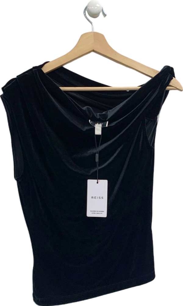 Reiss Black Mia-Drape Detail Velvet Top UK S