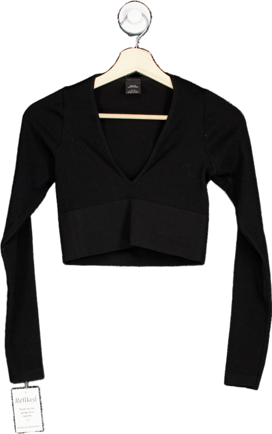 Urban Outfitters Black Ribbed Cropped Long Sleeve Top M