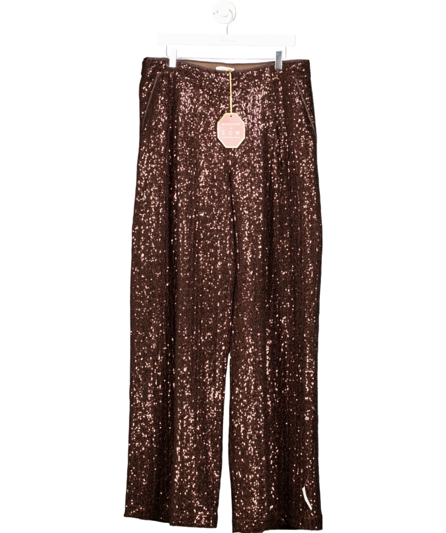 Monsoon X Sarah Corbett-winder Wide Leg Sequin Trousers Bronze UK 18