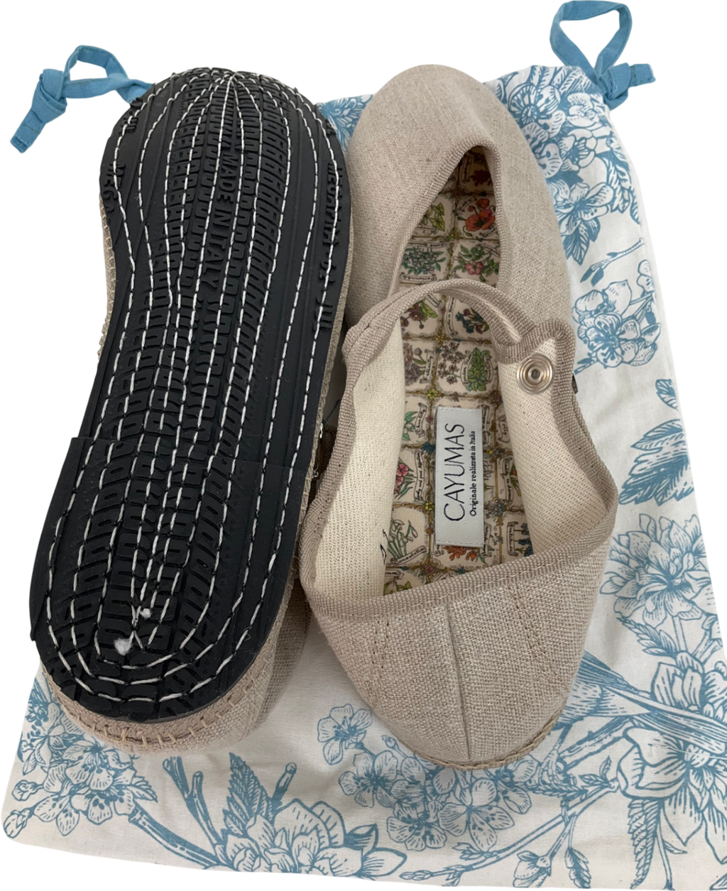 cayumas Cream Boheme Beige Linen mary jane flats UK 8 EU 41 👠