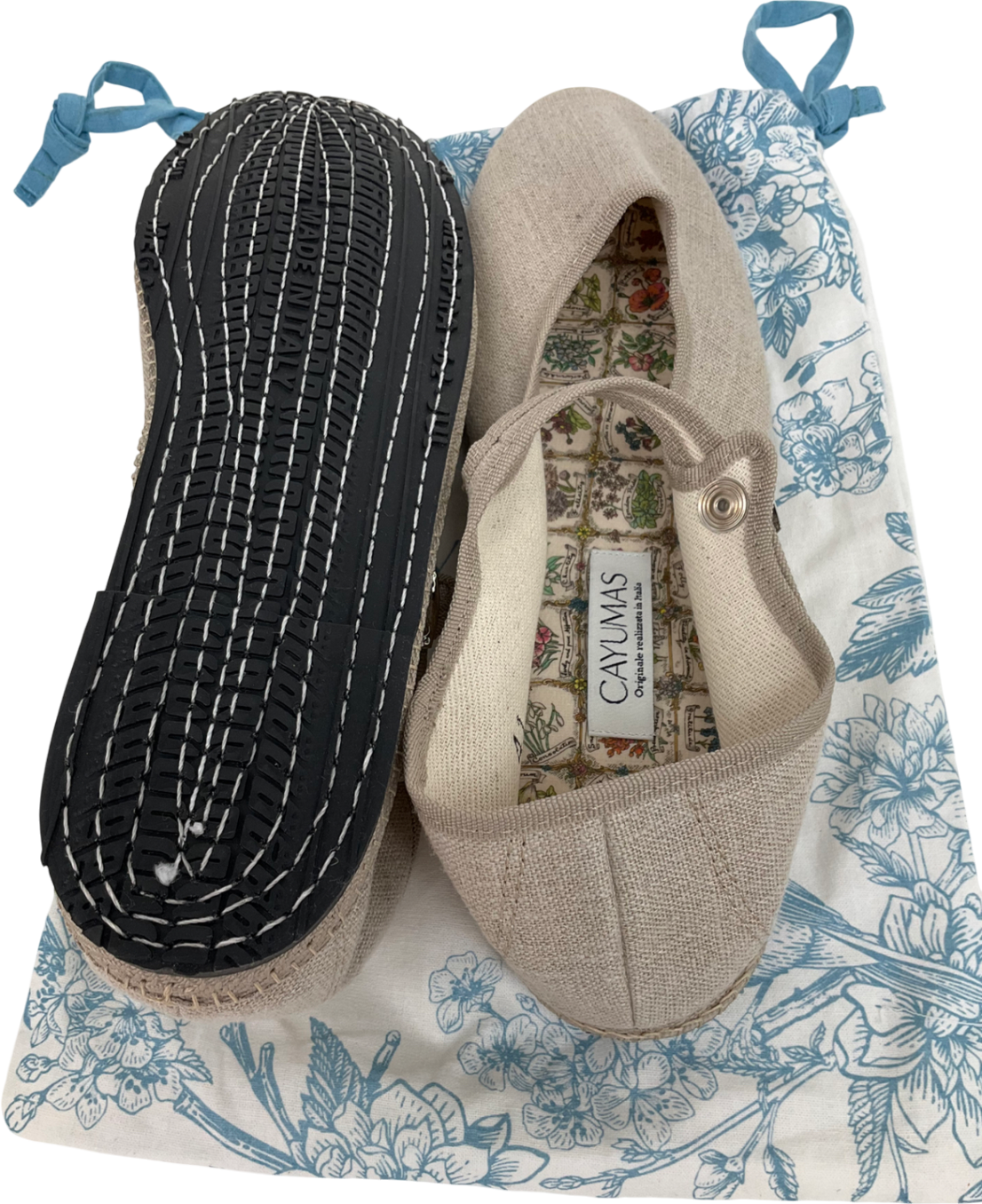 cayumas Cream Boheme Beige Linen mary jane flats UK 8 EU 41 👠