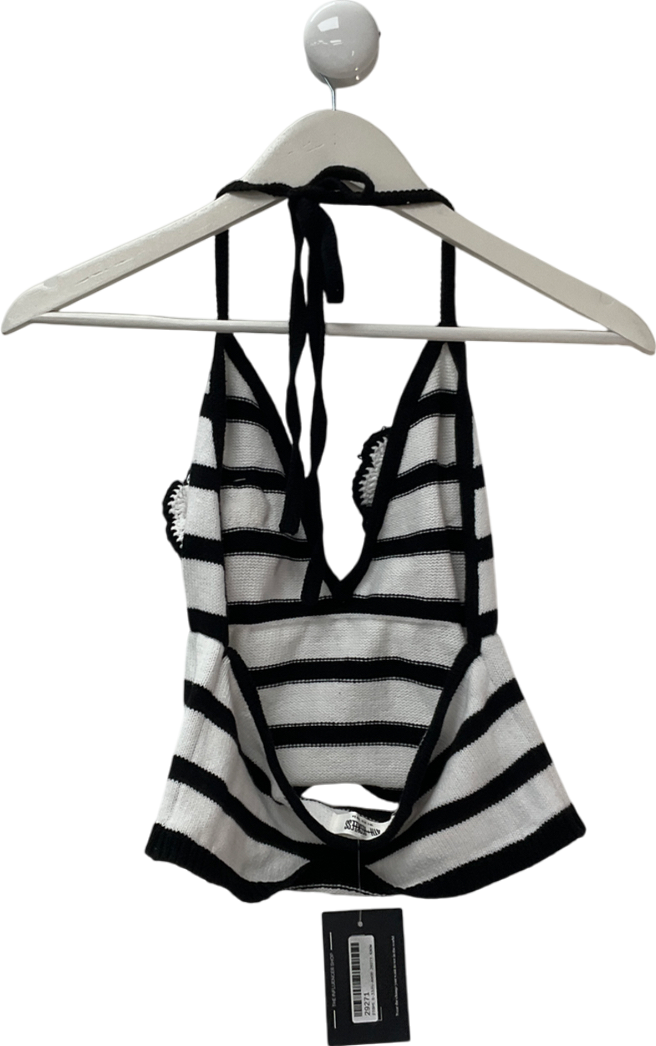 4th & Reckless White Vassallo Rico Knitted Stripe Halter Rose Beach Top UK 6