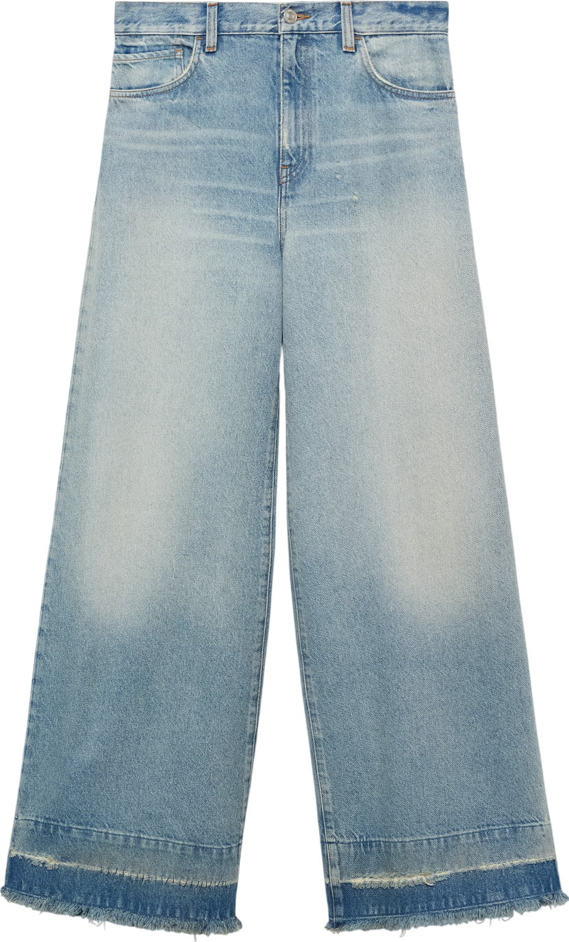 MANGO Blue Wide Leg Low Frayed Hem Jeans UK 12