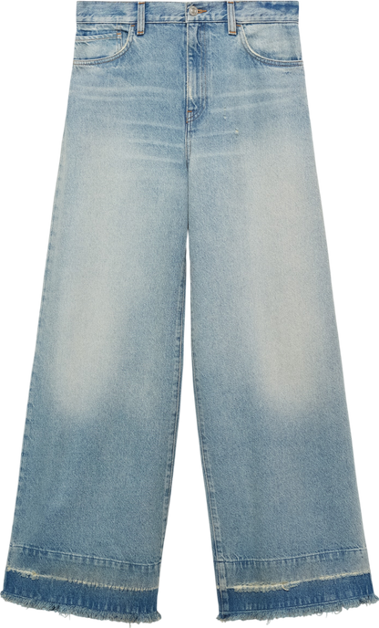 MANGO Blue Wide Leg Low Frayed Hem Jeans UK 12