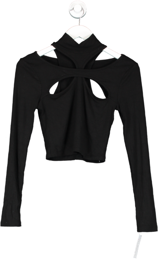 h:ours Black Cut Out High Neck Top UK S