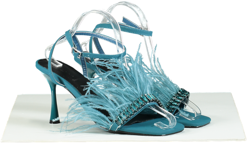 Gaelle Blue Feather Trimmed Sandals UK 6 EU 39 👠