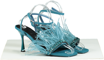 Gaelle Blue Feather Trimmed Sandals UK 6 EU 39 👠