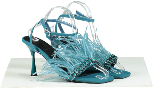 Gaelle Blue Feather Trimmed Sandals UK 6 EU 39 👠