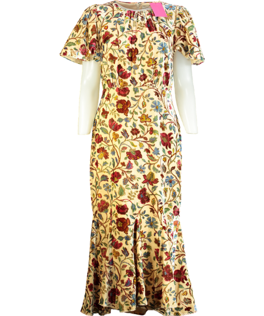 Rhode Resort Cream Floral Arabella Velvet Midi Dress UK 10