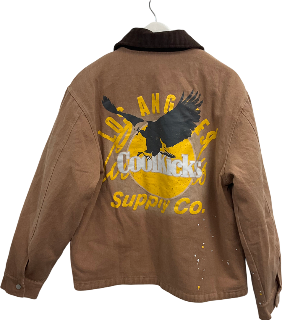 boohooMan Brown Coolkicks Graphic Twill Worker Jacket UK M