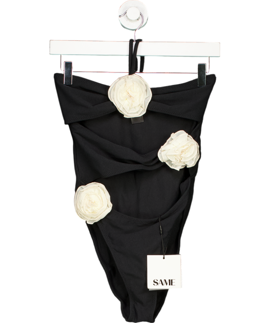 SAME Los Angeles Black Rose Cut Out One Piece Swimsuit Black/cream UK S