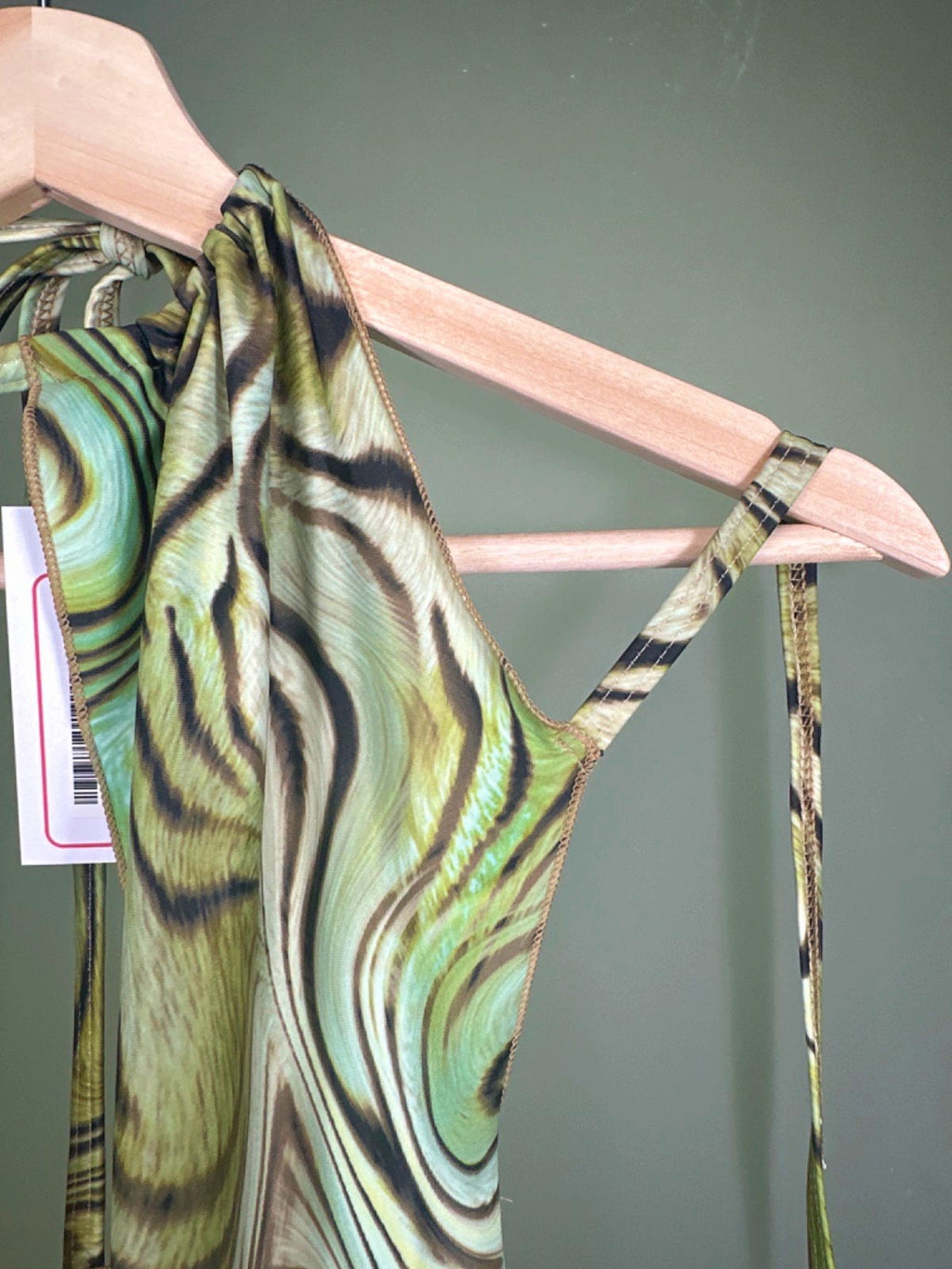 Green Abstract Halter Neck Dress UK M