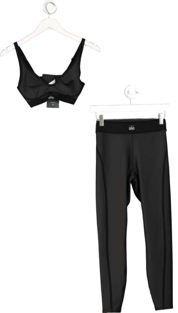 alo yoga Black 2-piece Airlift High-waist 7/8 Line Up Leggings And Bra Top Set UK XS