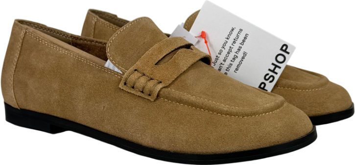 Topshop Beige Charlie Real Suede Flat Loafer In Camel UK 6 EU 39 👠