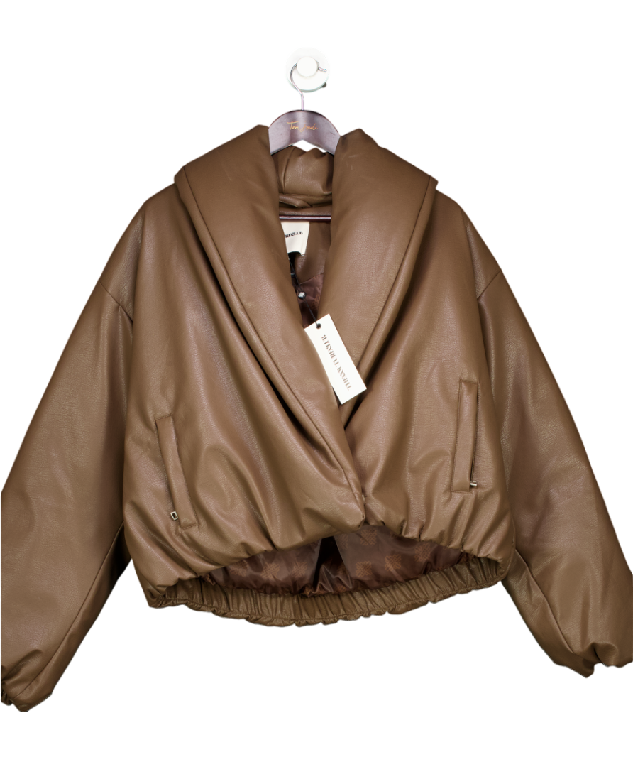 The Couture Club Oversized Collar Faux Leather Puffer Coat - Black UK 10