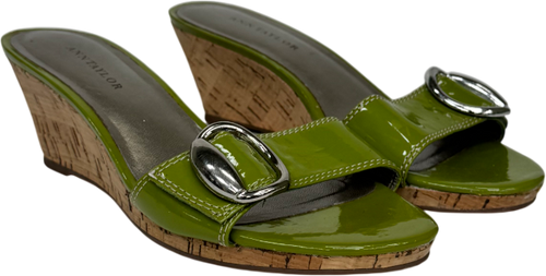 Ann Taylor Green Patent Leather Buckle Wedges UK 6 EU 39