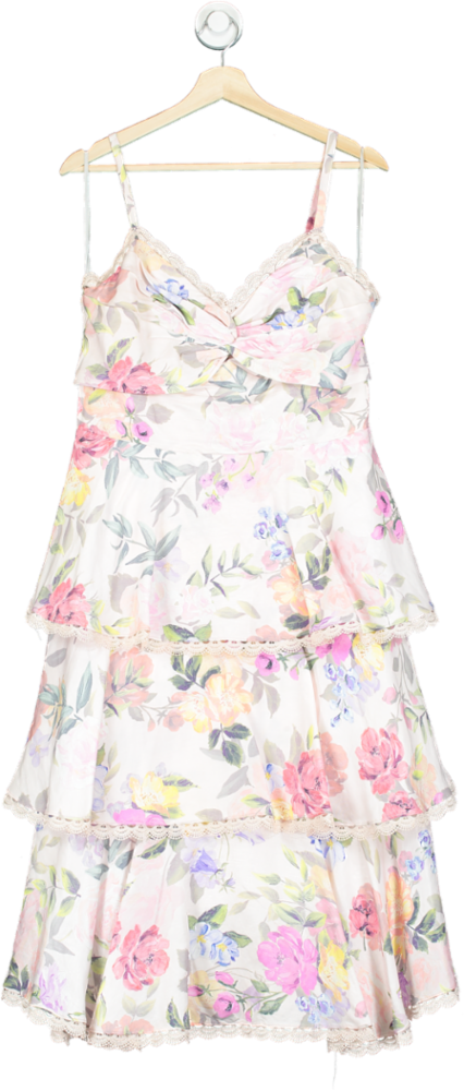 marchesa notte pink Tiered floral Midi Dress UK