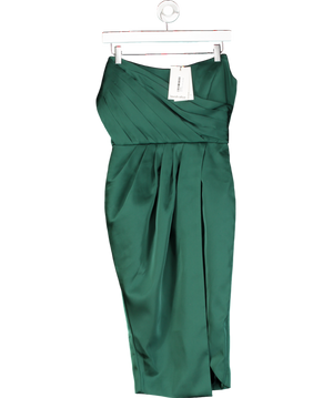 Lavish Alice Green Pleated Satin Strapless Midi Dress UK 10