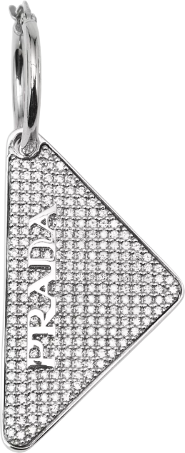 PRADA Embellished Iconic Triangle Logo Sterling Silver Single Earring