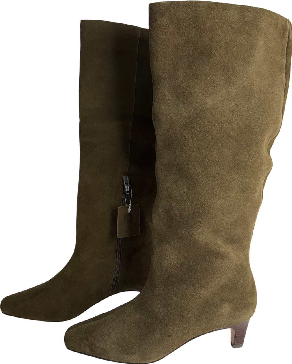 Next Khaki Green Suede Forever Comfort® Suede Knee High Heeled Boots UK 4 EU 37 👠