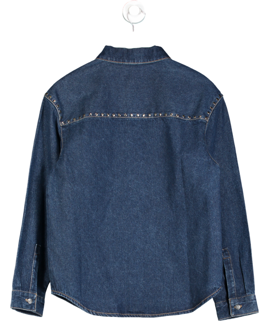 Warehouse Blue Denim Stud Yoke Oversized Shirt UK 10