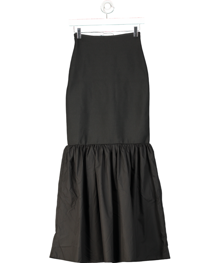 ASOS Black Poplin Shirred Drop Waist Maxi Dress UK 6