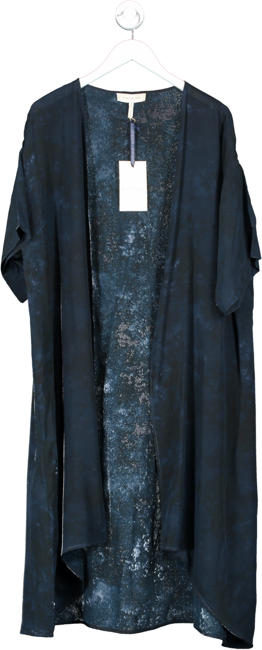 Hansine Blue Hera Kimono In Tie-dye Midnight Silk One Size