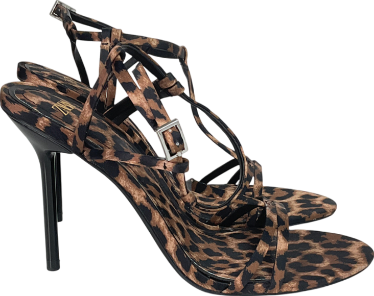 ZARA Brown Leopard Print Open Toe Heels UK 4 EU 37 👠