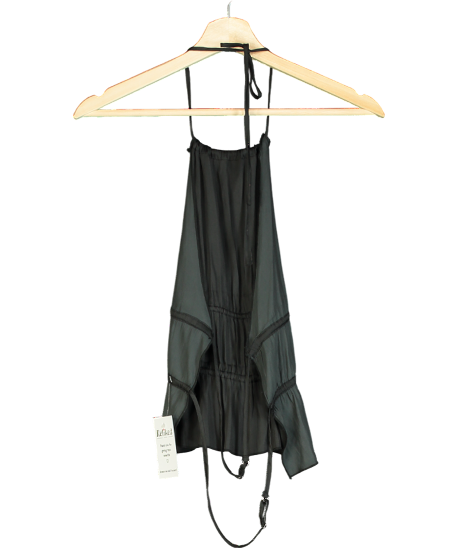 Open Back Black Satin Halter Neck Top UK S