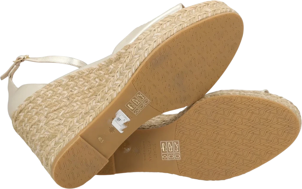 STUART WEITZMAN Metallic Gold Platform Wedge Espadrille Sandals UK 7.5 EU 40.5