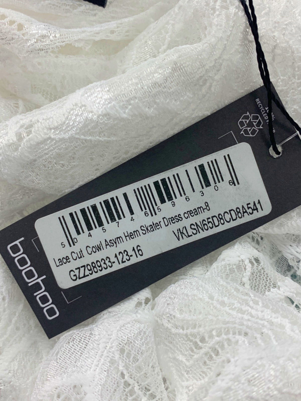 Boohoo Cream Lace Cut Cowl Asymmetric Hem Skater Dress UK 8