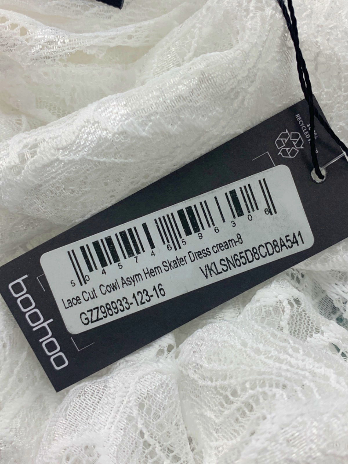 Boohoo Cream Lace Cut Cowl Asymmetric Hem Skater Dress UK 8